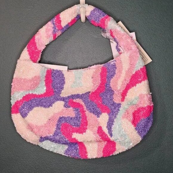 Handcrafted in India Tik Tok Viral Pink Purple Beaded Sequin Bag Camo Design NWT - Picture 1 of 2
